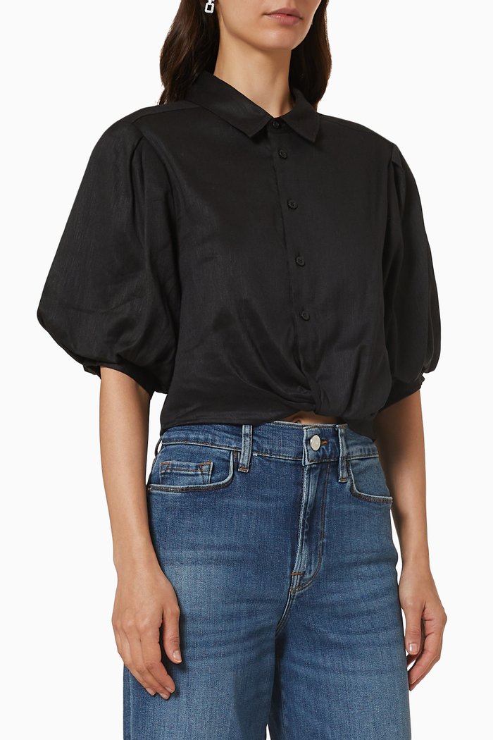

Voluminous Twist Top in Linen, Black