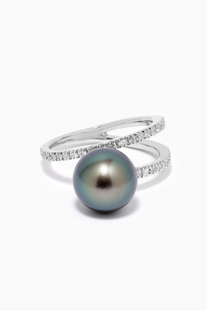 

Zoja Pearl & Diamond Ring in 18kt White Gold, Silver