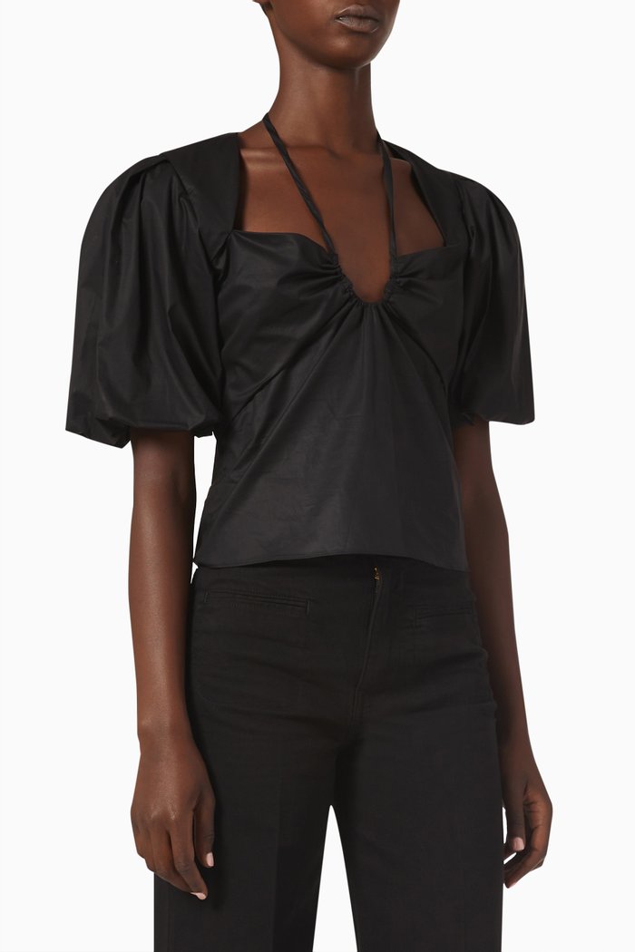 

Tie Neck Top in Cotton, Black