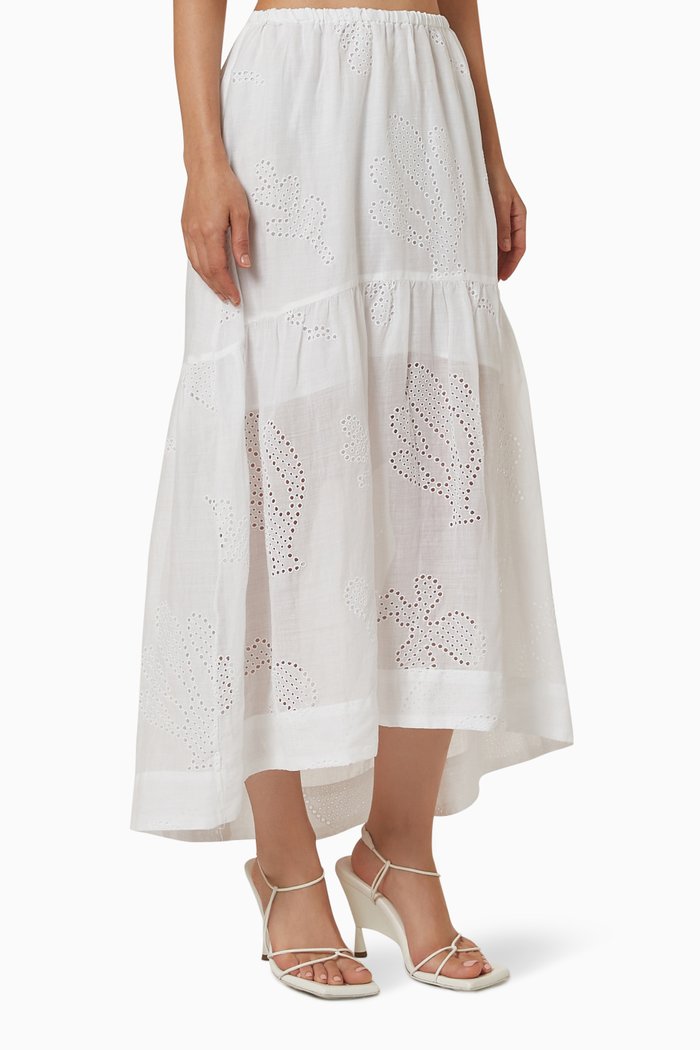 

Eyelet Maxi Skirt in Ramie, White