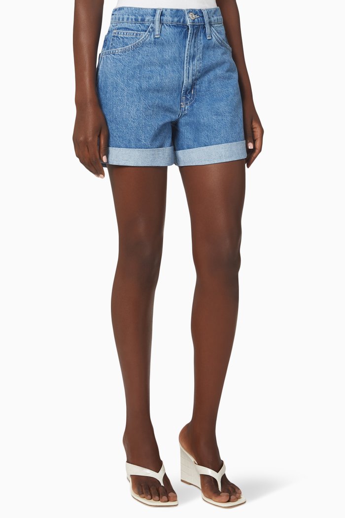 

High Rise Cuffed Shorts in Rigid Denim, Blue