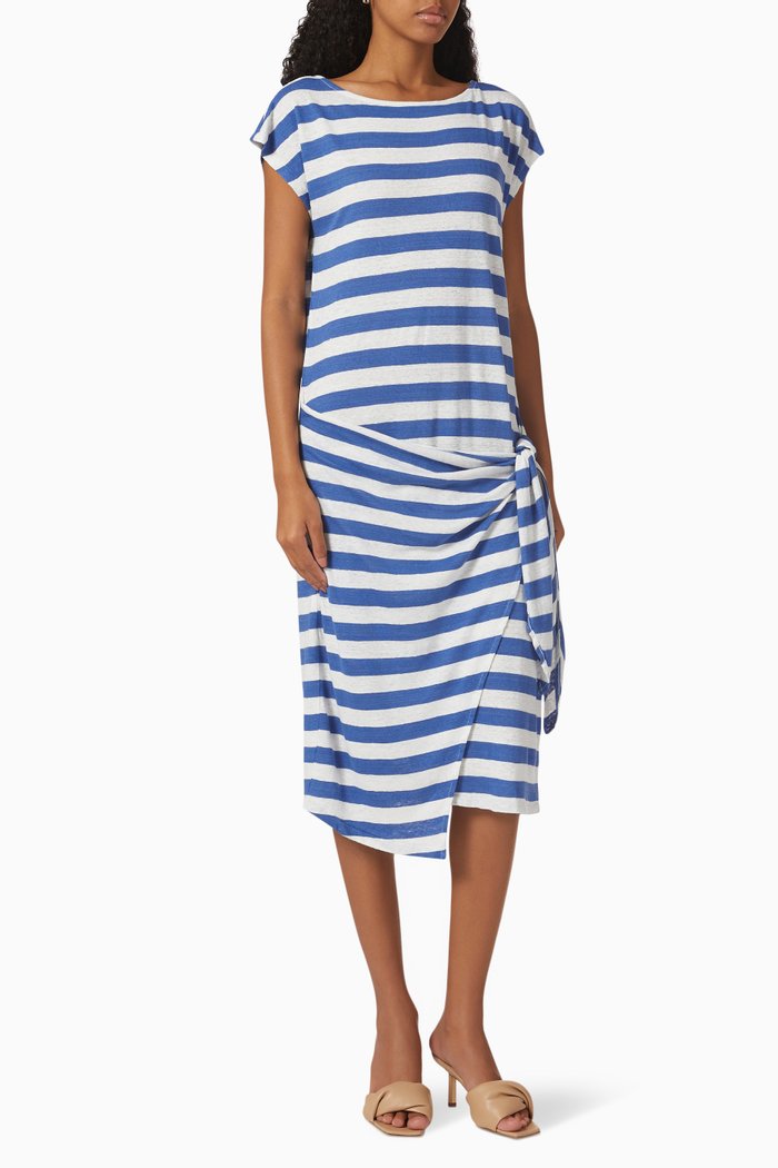 

Draped Side-Tie Dress in Linen Jersey, White