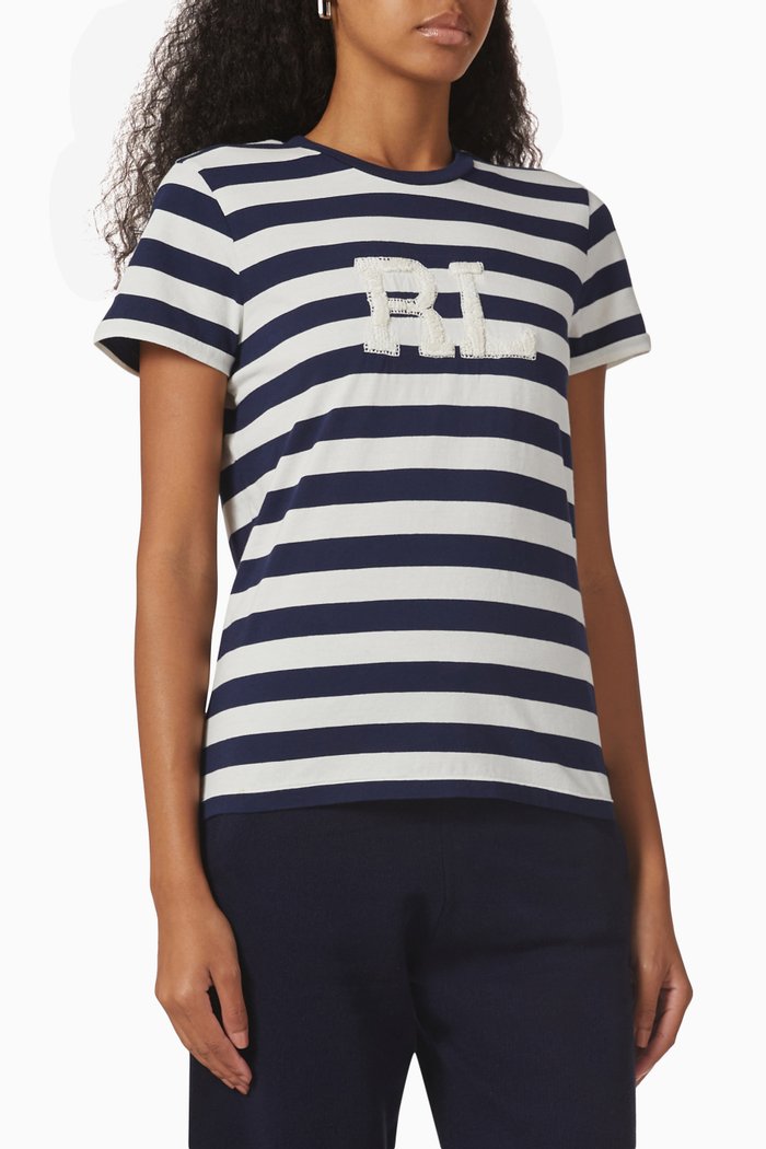 

Logo Stripe T-shirt in Cotton Jersey, Blue