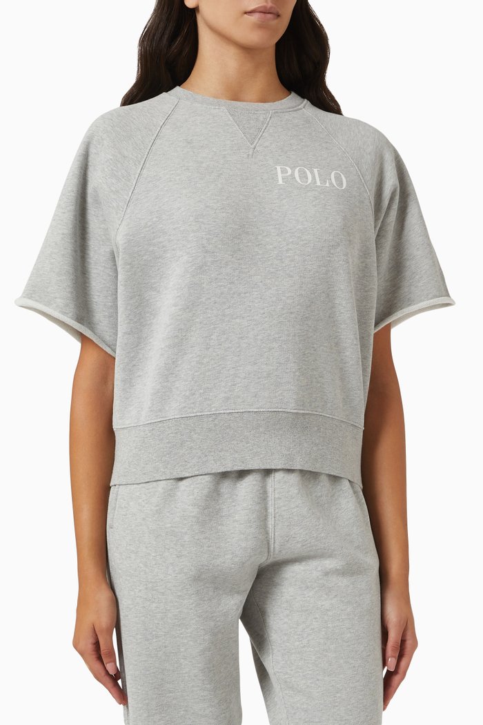 Logo Short Sweatshirt in Cotton Blend Fleece, Grey