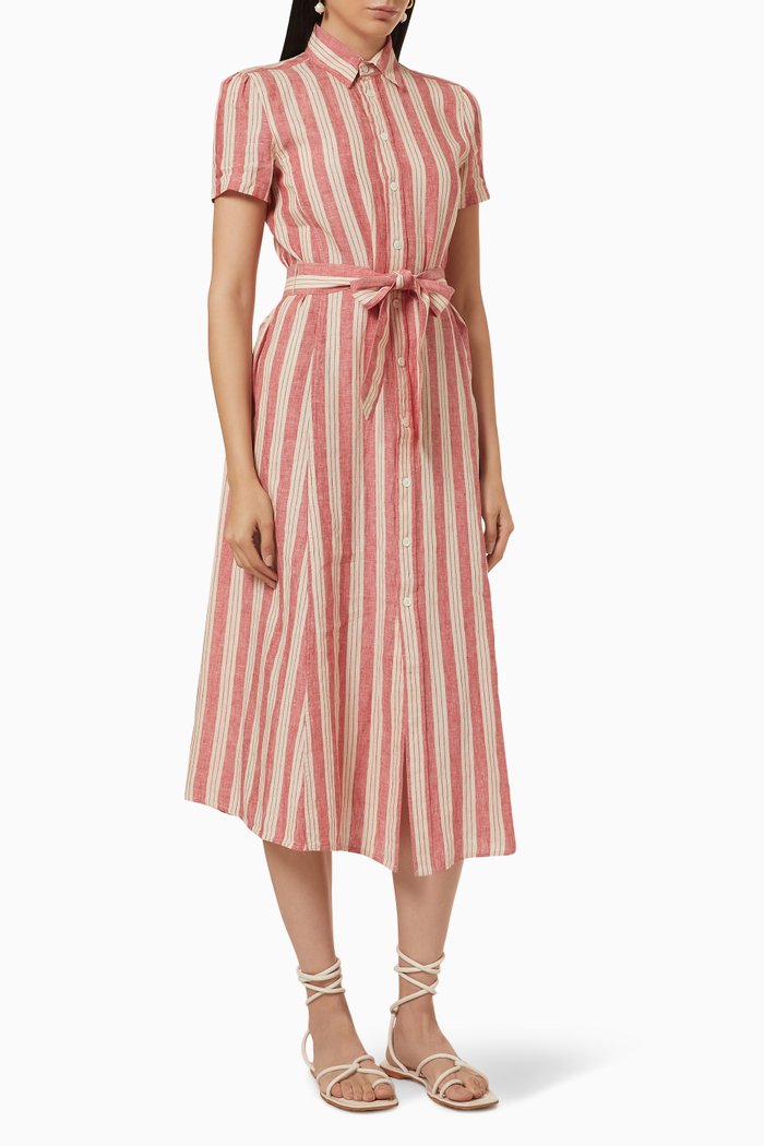 

Striped Shirtdress in Linen, Pink