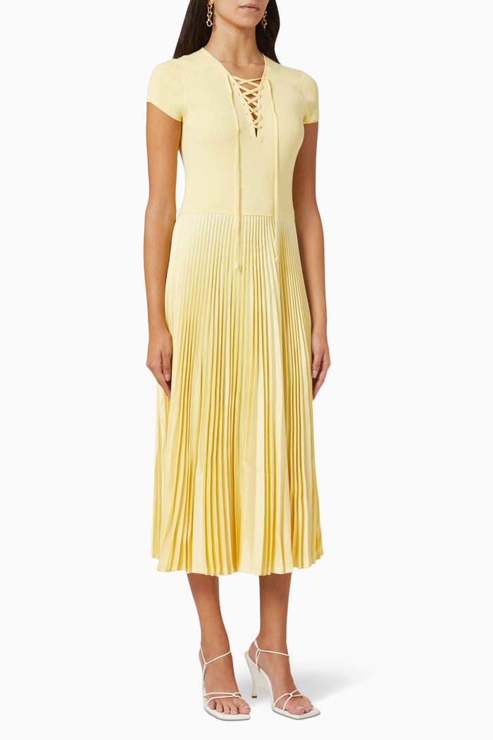

Pleated Midi Dress in Poly-Viscose Jersey, Yellow