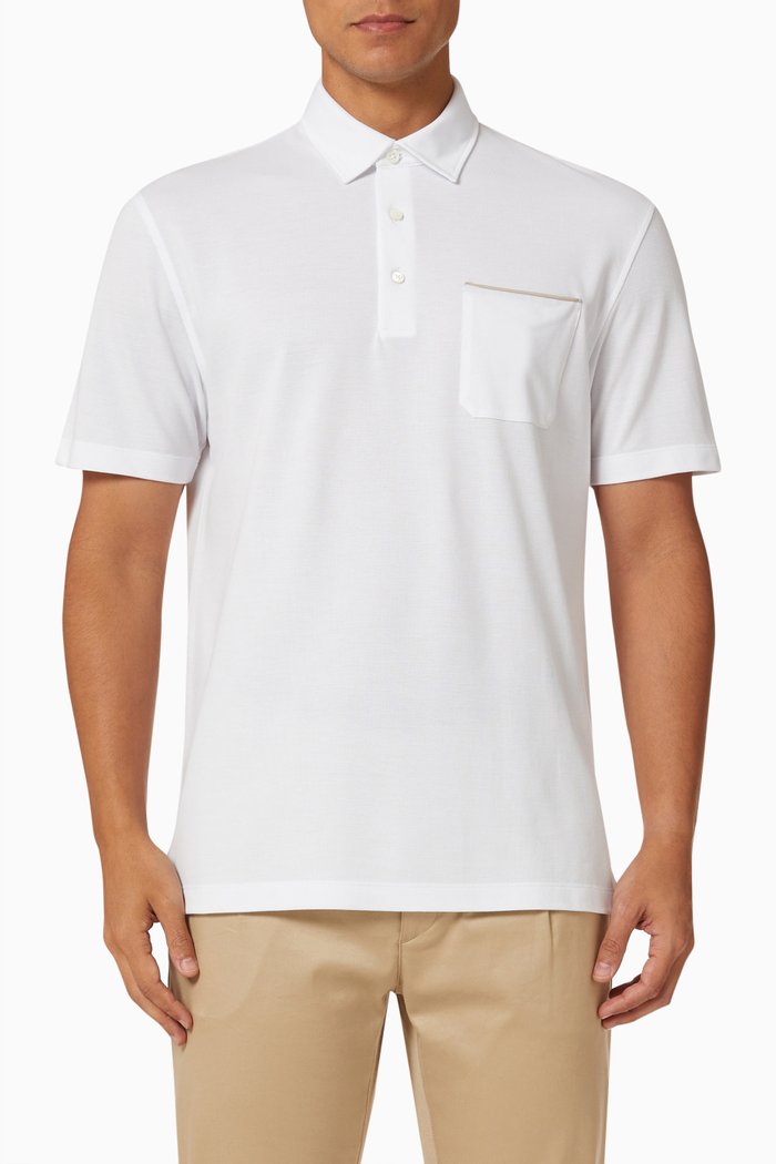 

Short Sleeve Polo T-shirt in Cotton Piquet, White
