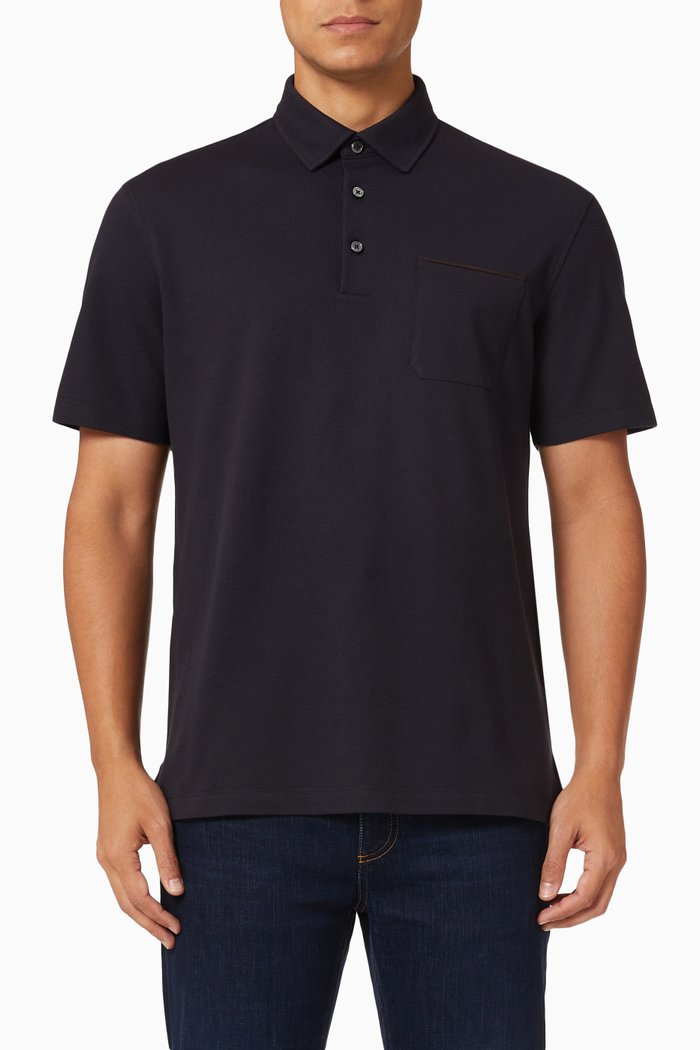 

Short Sleeve Polo T-shirt in Cotton Piquet, Blue
