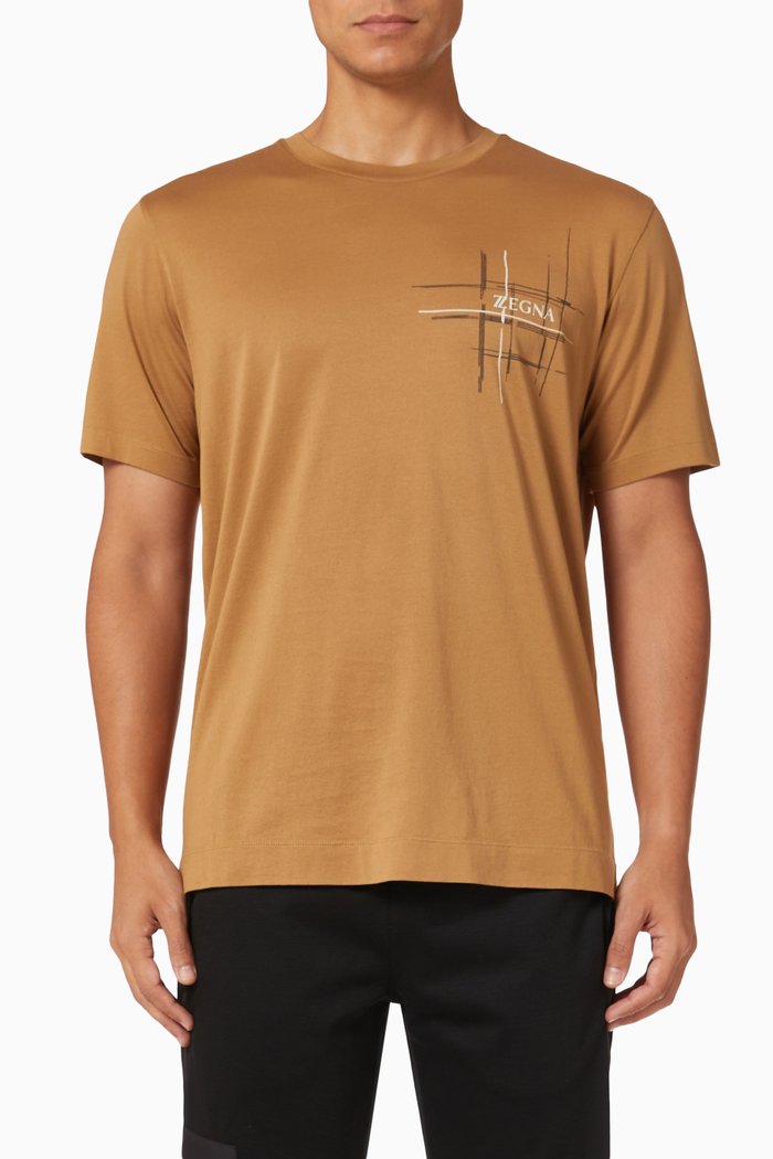 

Check Logo Print T-shirt in Cotton, Orange