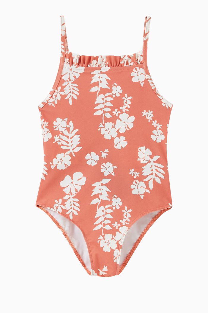 

Hawaiian Floral Print One-Piece Swimsuit, Multicolour