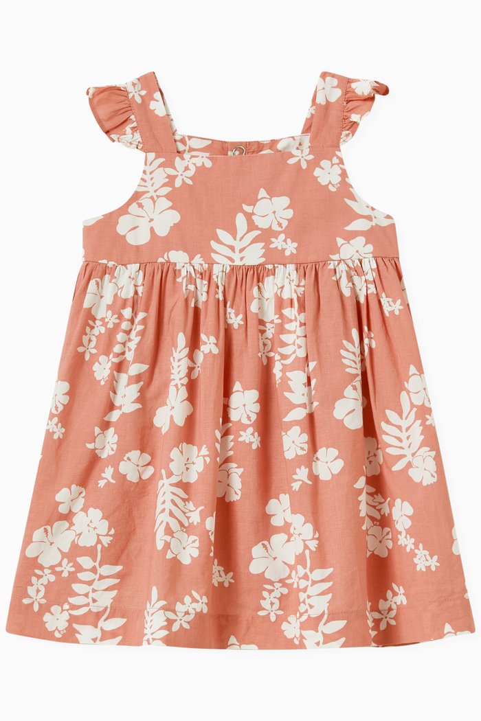 

Poplin Hawaii Print Dress in Cotton, Orange