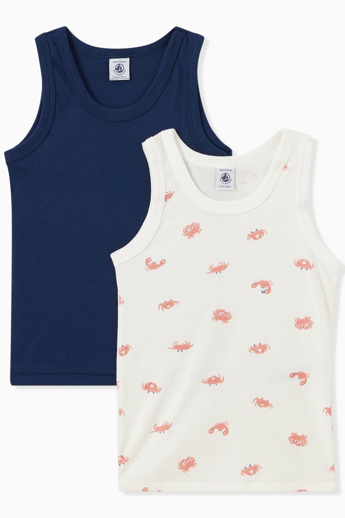 Crab Theme Vests in Cotton, Set of 2, Multicolour