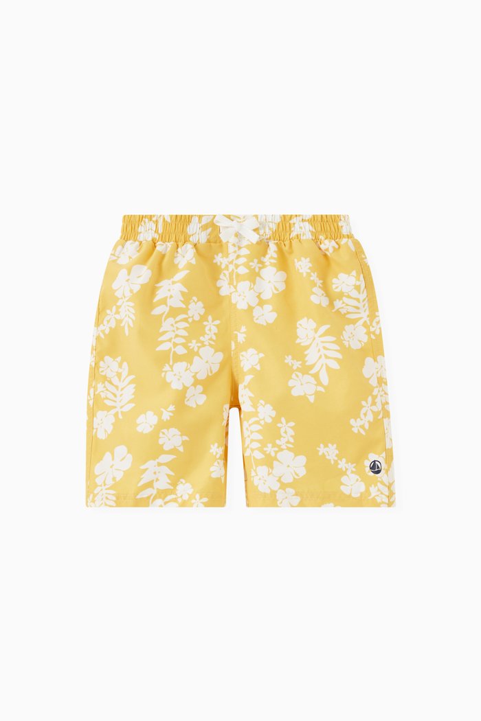 

Hawaiian Print Swimming Trunks, Yellow