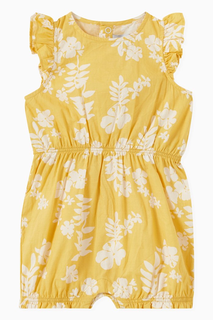 

Hawaiian Floral Print Playsuit in Poplin, Yellow
