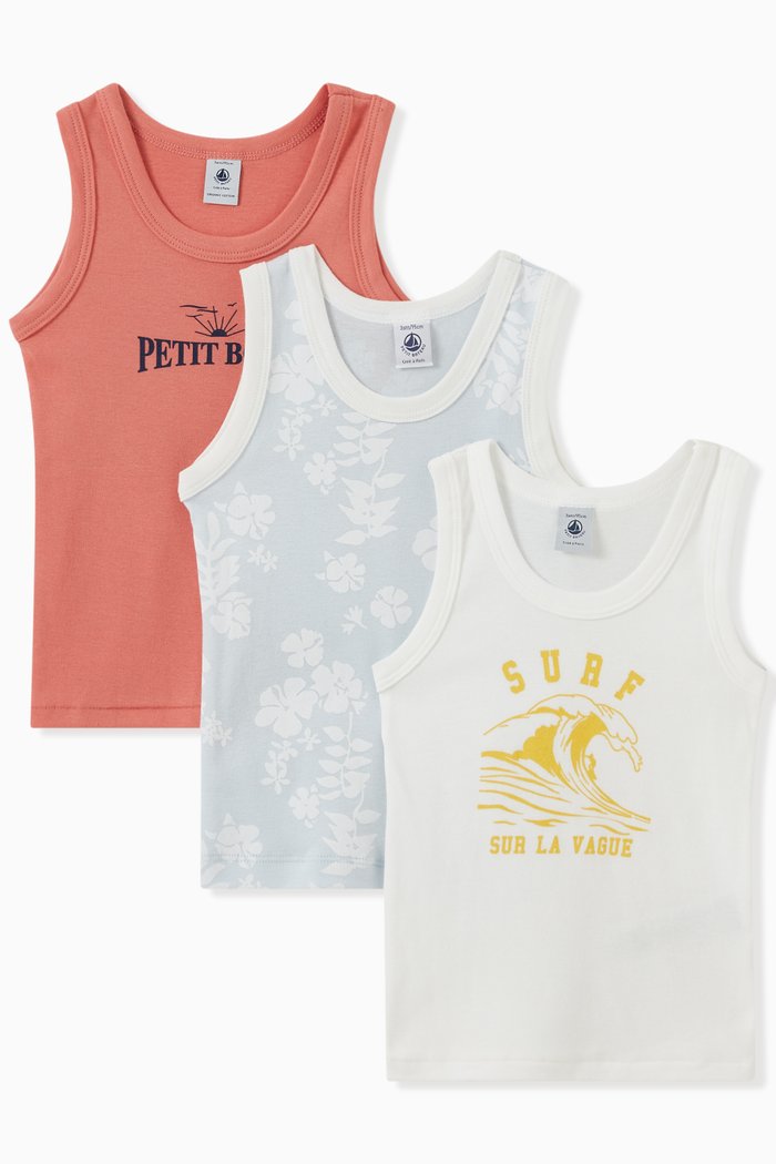 

Hawaiian Print Vests in Cotton, Set of 3, Multicolour
