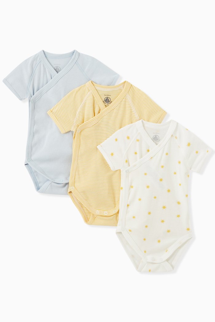 

Sun Theme Bodysuit in Cotton, Set of 3, Multicolour
