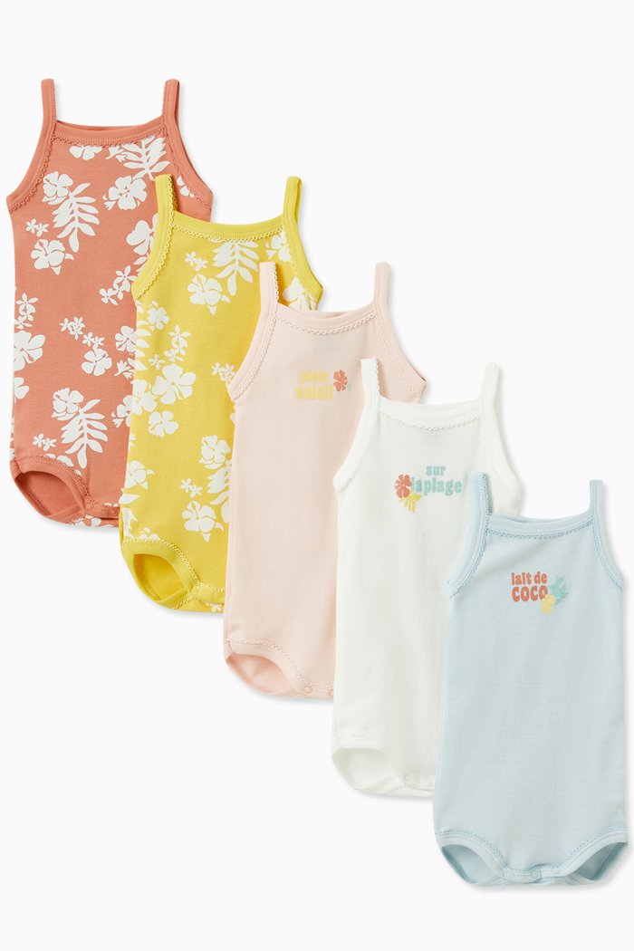 

5-Pack Hawaiian Bodysuit in Cotton, Multicolour