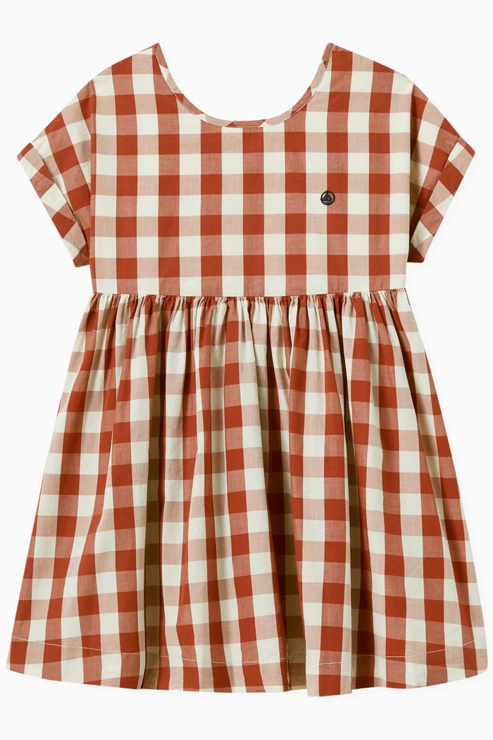 

Gingham Print Dress in Poplin, Red