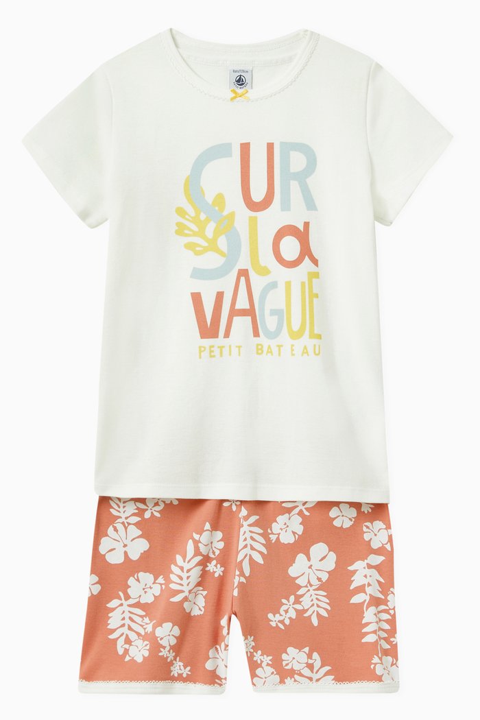 

Slogan Print Pyjamas in Cotton, Set of Two, Multicolour