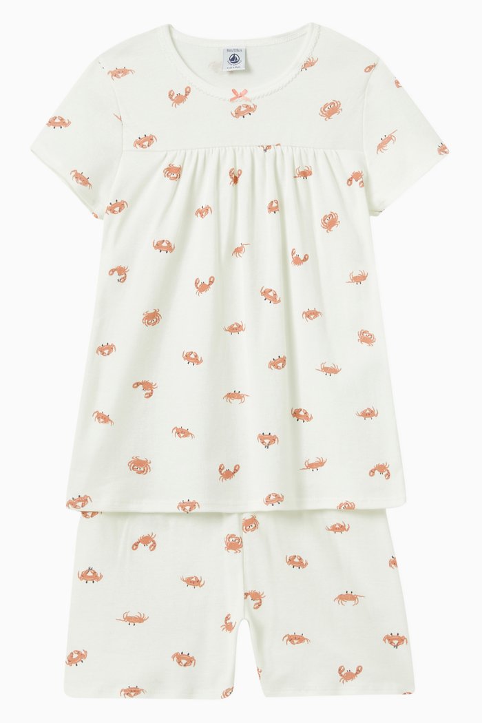 

Crab Print Pyjamas in Cotton, Set of Two, White