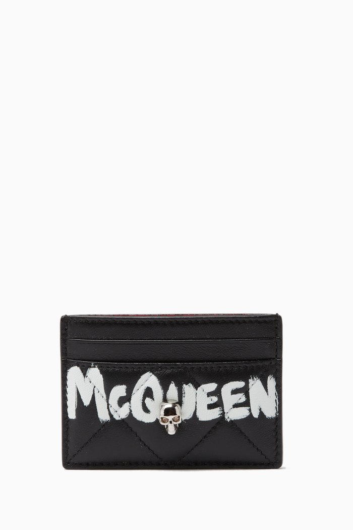 Skull Card Holder in Quilted Nappa, Black