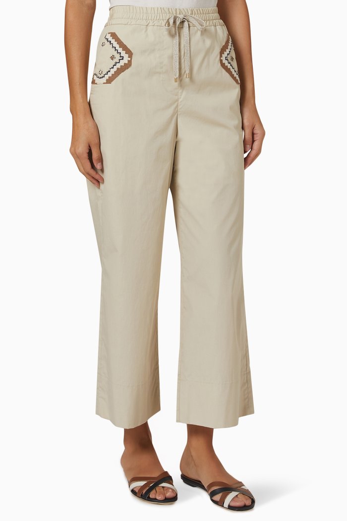 

Embroidered Pants in Cotton, Neutral