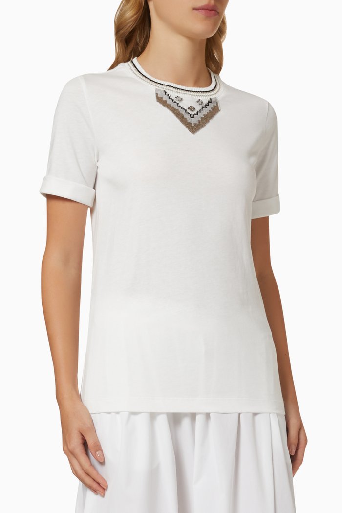 Embellished T-Shirt in Cotton, White