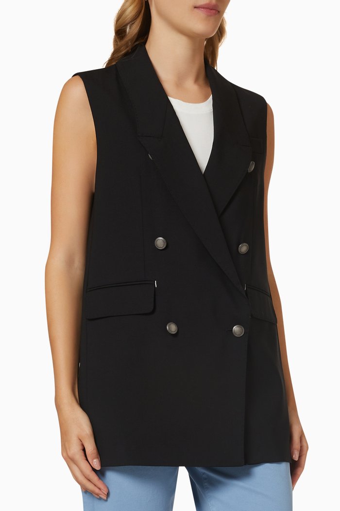 

Double Breasted Gilet in Wool Blend, Black