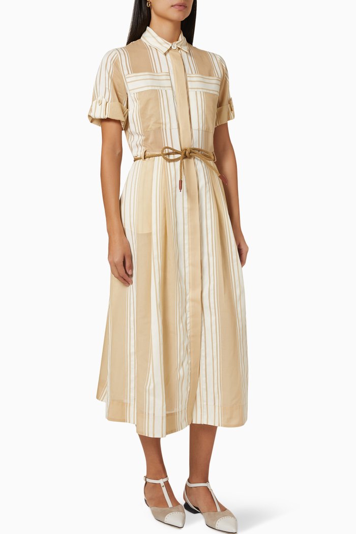 

Shirt Dress in Cotton and Silk Blend, White