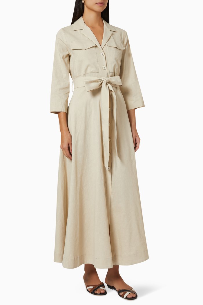 

Maxi Shirt Dress in Linen Blend, Neutral