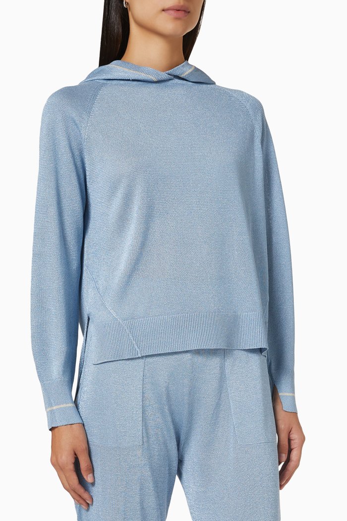 

Long Sleeve Hoodie in Viscose Knit, Blue