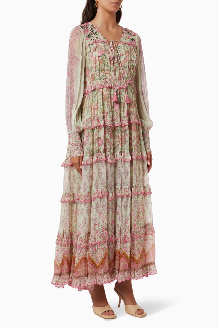 

Nora Tiered Dress in Crinkle Chiffon, Green