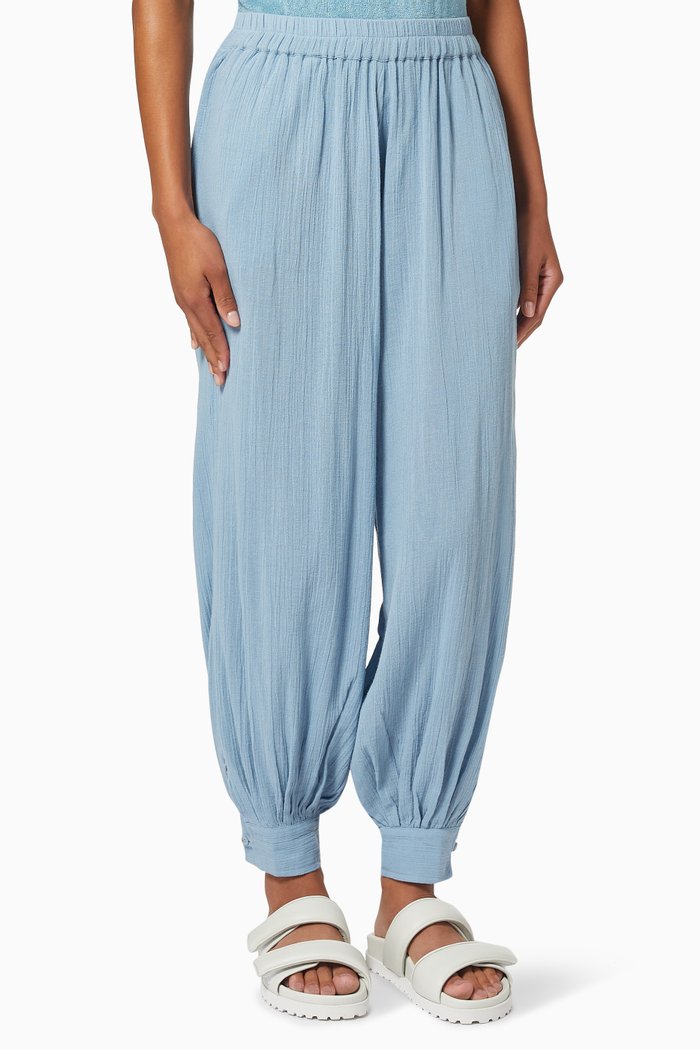

Touman Button Cuff Harem Pants in Cotton Gauze, Blue