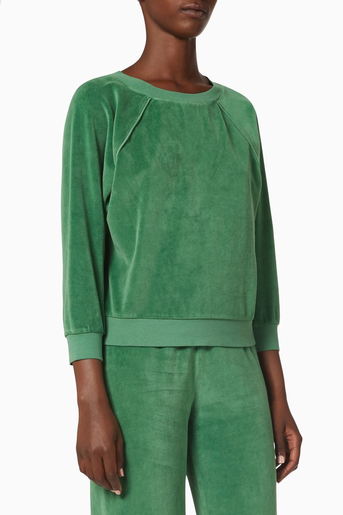 

Saba Raglan Top in Velour, Green