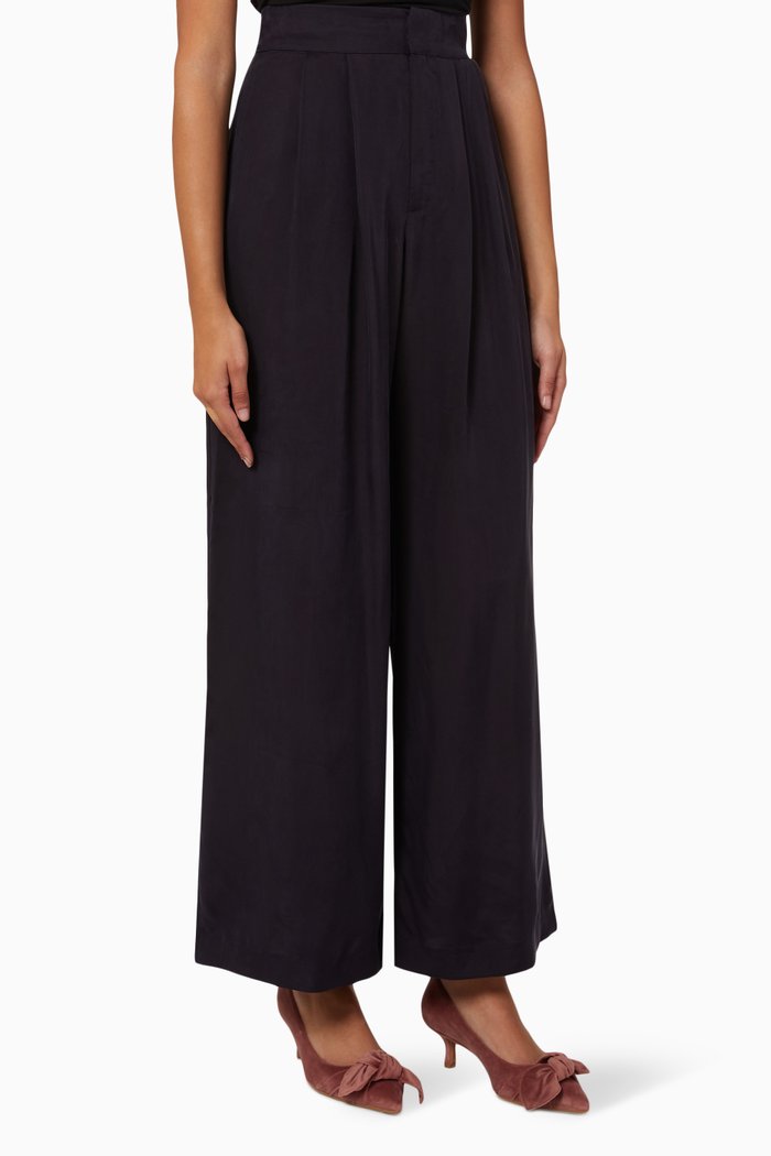 Ronia Pleated Trousers in Cupro, Blue