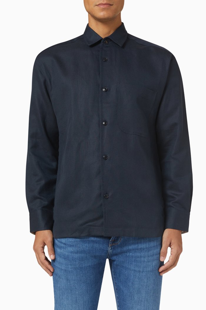

Belvue Shirt in Linen Blend, Blue