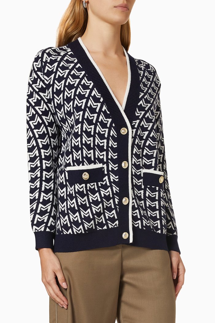 

Monogrammed Jacquard Cardigan, Blue