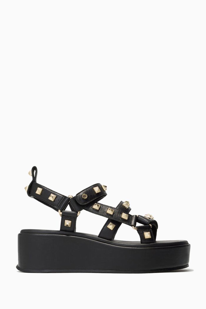 

Studded Platform Sandals in Leather, Black