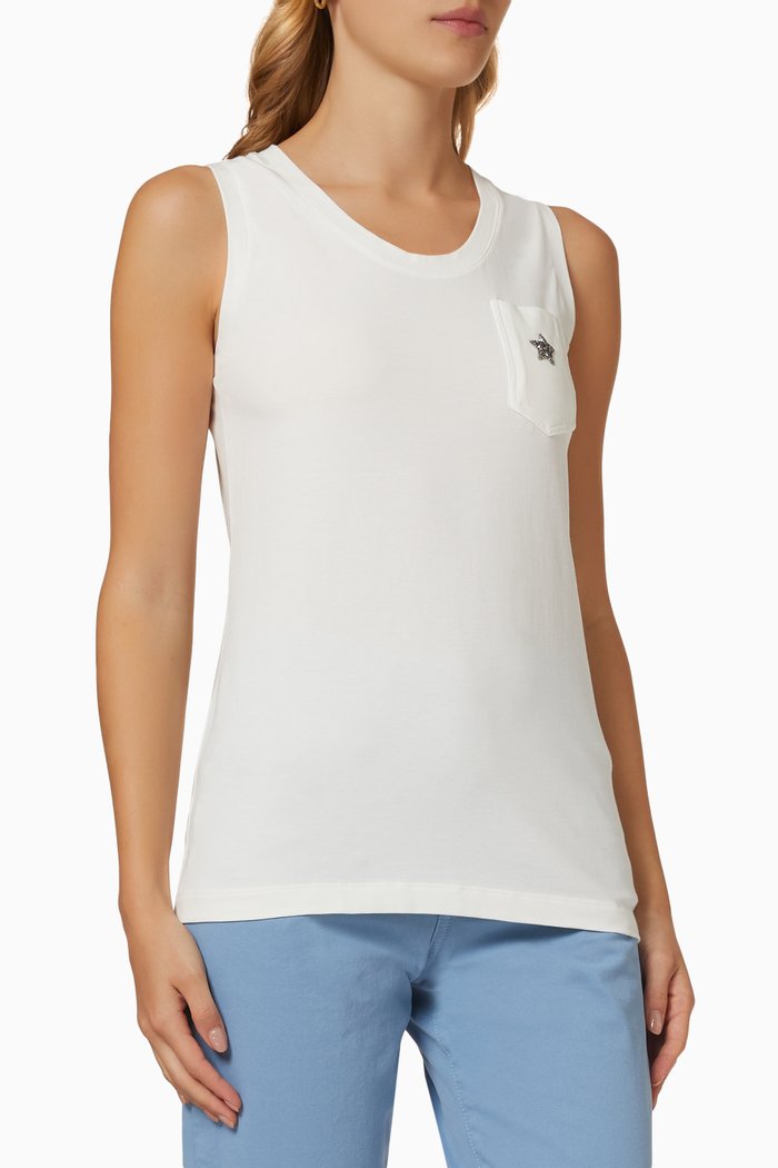 

Embellished Star Tank Top in Cotton Blend, White