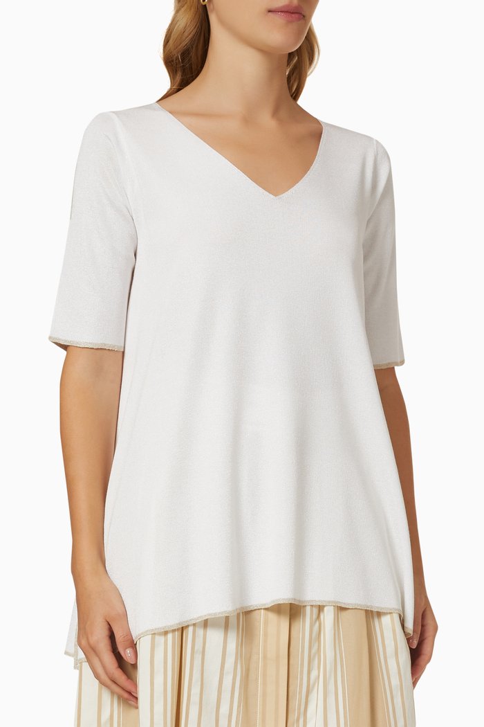 

V-Neck Knit T-Shirt, White