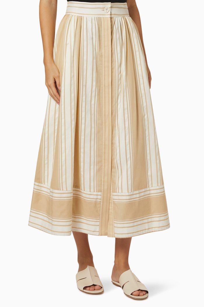 

Midi Skirt in Cotton and Silk Blend, Neutral