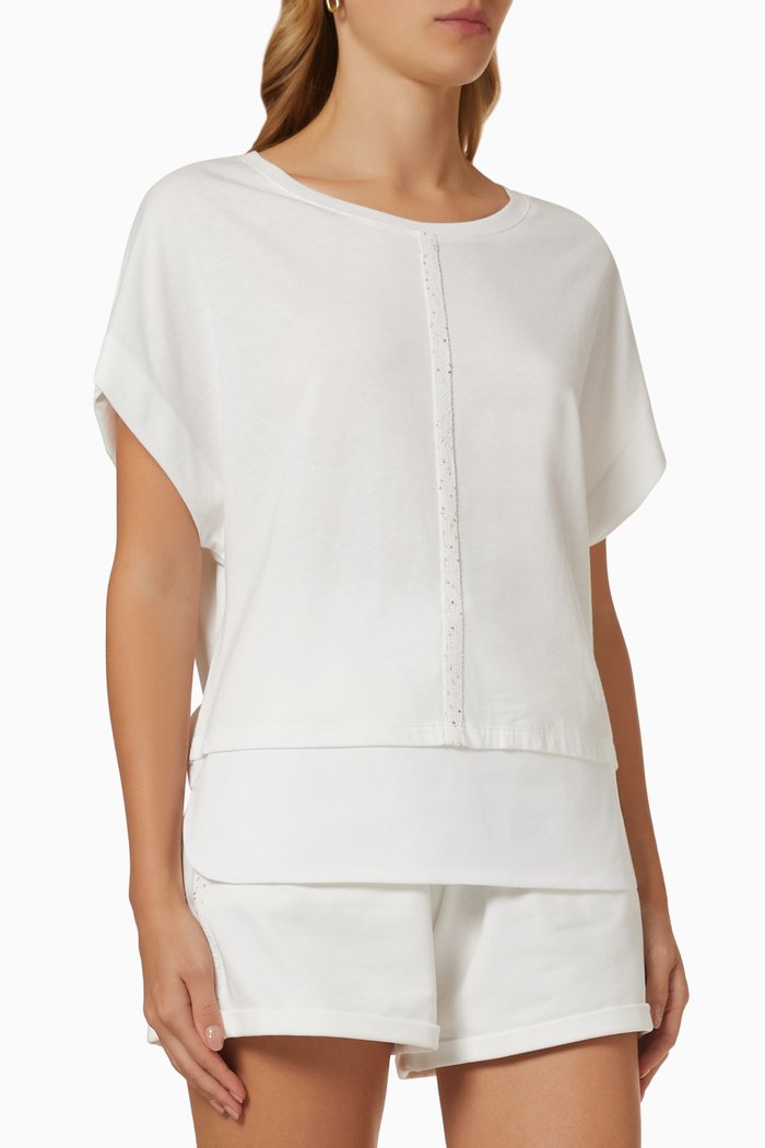 

Embellished Panelled T-Shirt, White