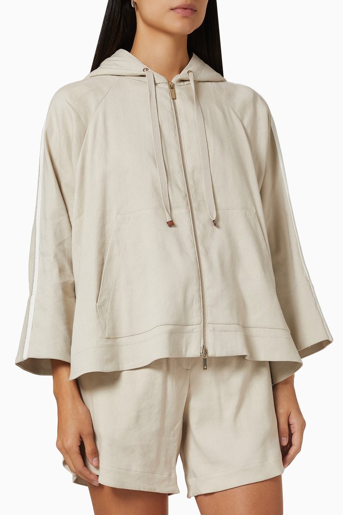 

Hooded Jacket in Linen Blend, Neutral