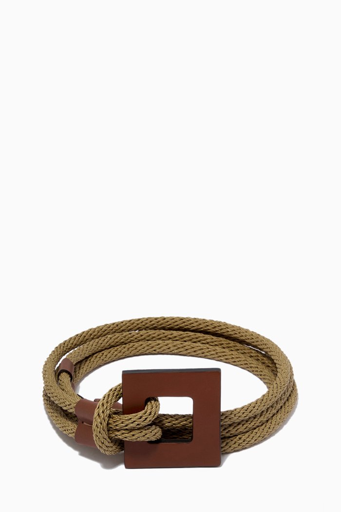 

Braided Rope Belt in Cotton & Leather, Brown