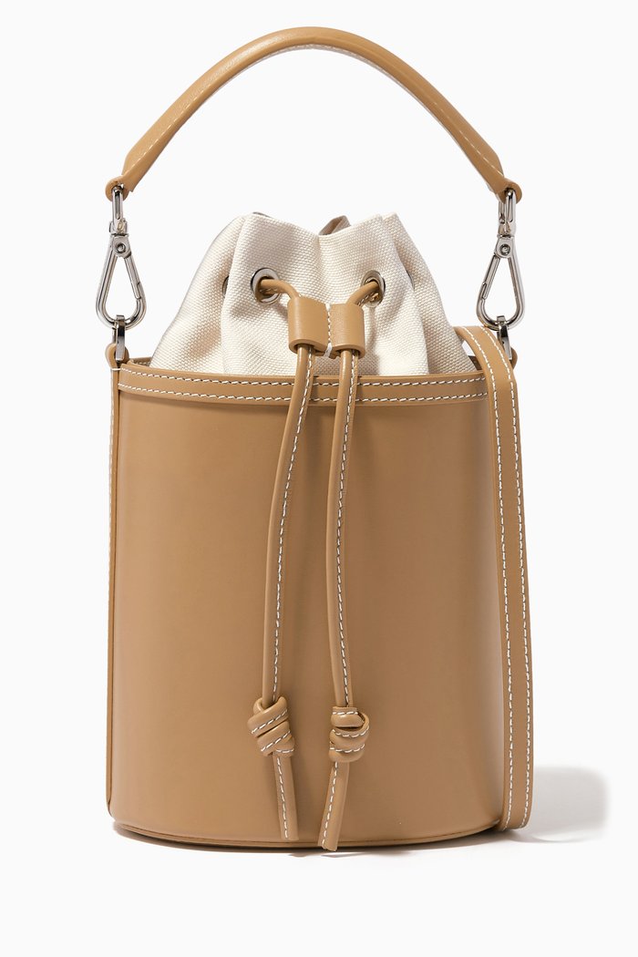 

Micro Carina Bucket Bag in Canvas & Napa, Neutral