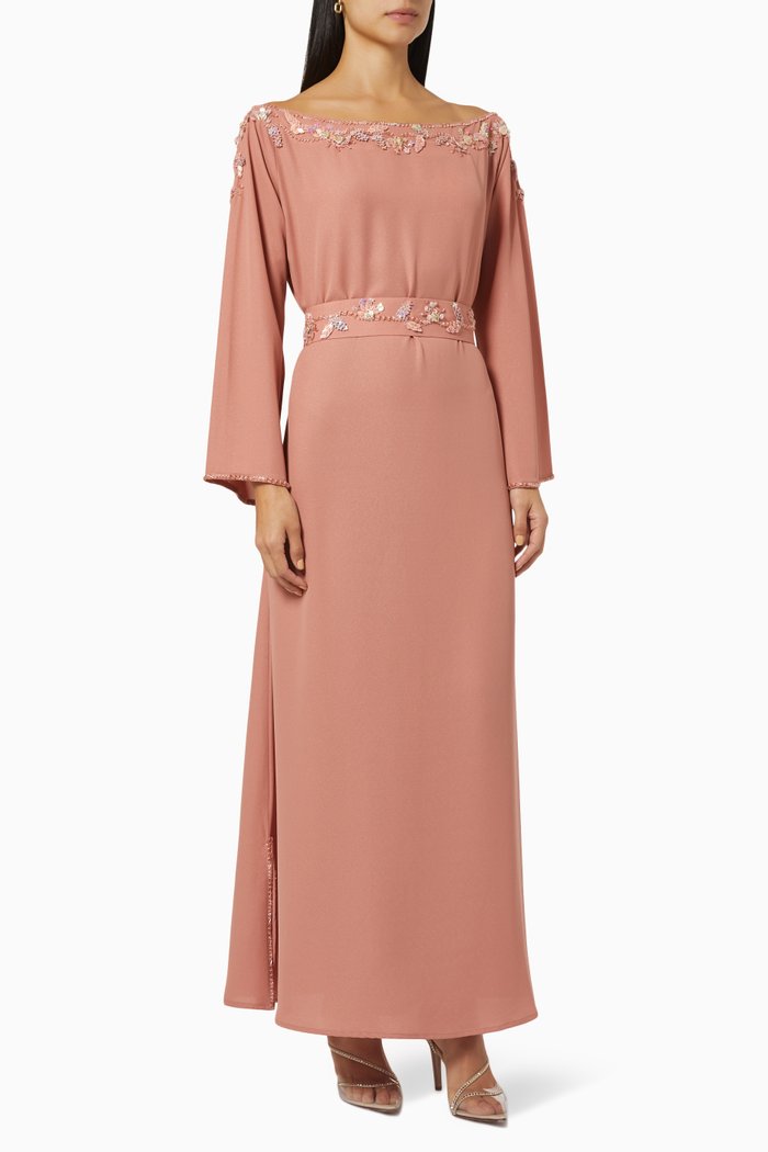 

Bead Embellished Belted Kaftan, Pink