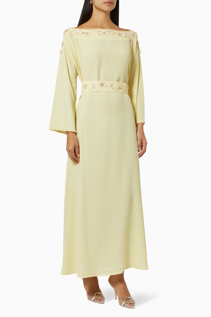 

Bead Embellished Belted Kaftan, Yellow