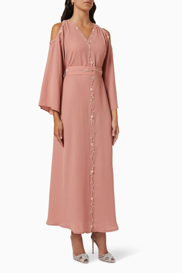 

Bead Embellished Belted Kaftan, Pink