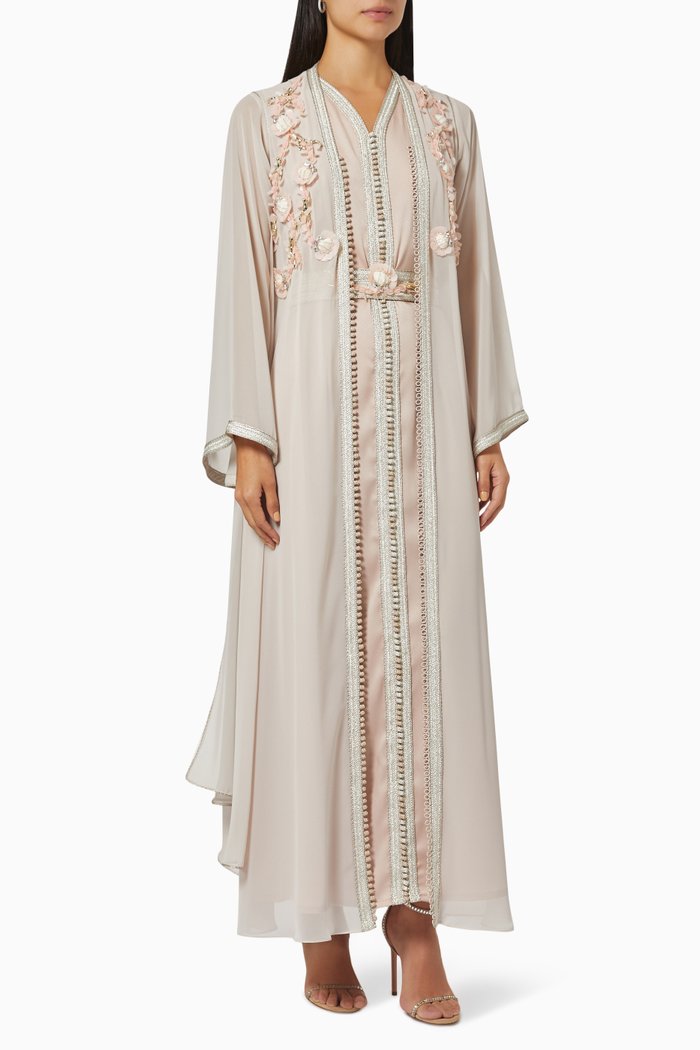 

Moroccan Bead Embellished Kaftan & Dress Set, Neutral