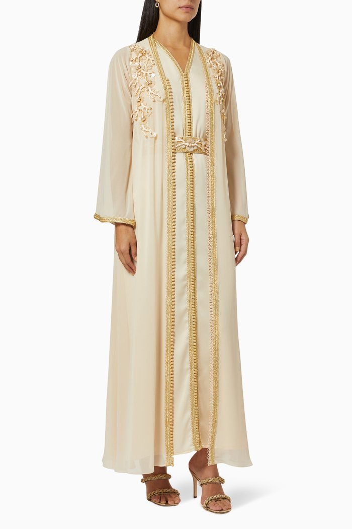 

Moroccan Bead Embellished Kaftan & Dress Set, Neutral